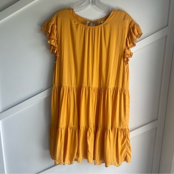 Aritzia Sidonie Tiered Babydoll Mustard light Orange Lightweight  Dress size S - Picture 8 of 9